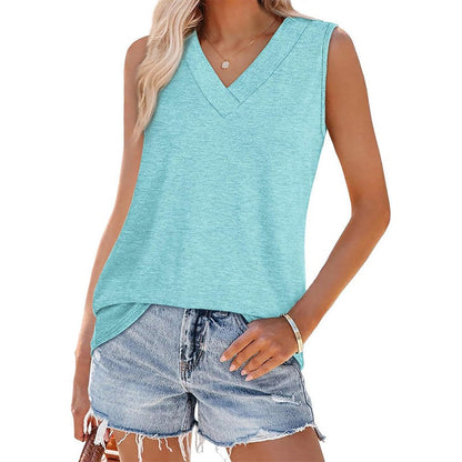 Amara Solid V-Neck Sleeveless Loose Tank Top