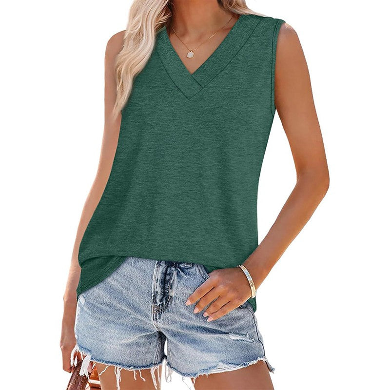 Amara Solid V-Neck Sleeveless Loose Tank Top