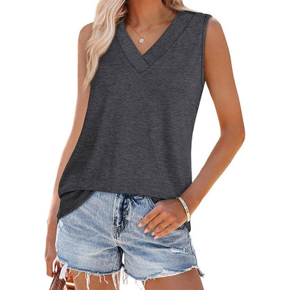 Amara Solid V-Neck Sleeveless Loose Tank Top