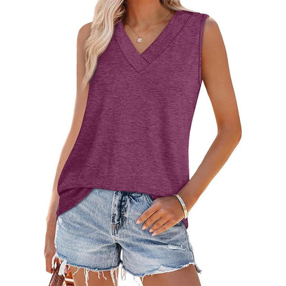 Amara Solid V-Neck Sleeveless Loose Tank Top