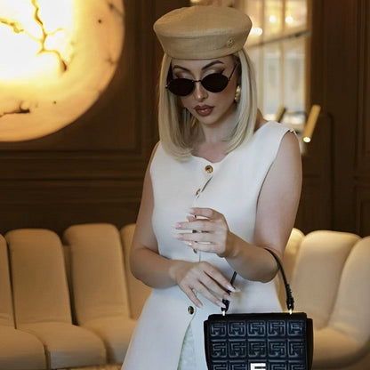 Elowen Slim Fit Retro Knit Cardigan Vest with Metal Buckles