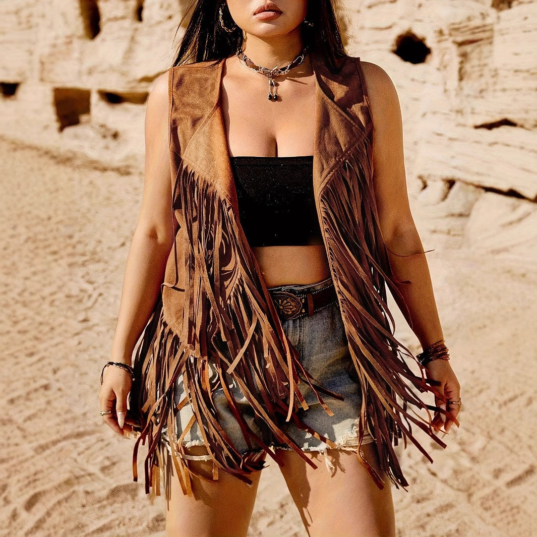 Isla Retro Tassel Sleeveless Lapel Jacket