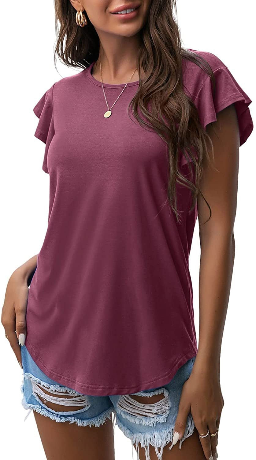 Liora Ruffle Sleeve Round Neck Cotton Blend Tee
