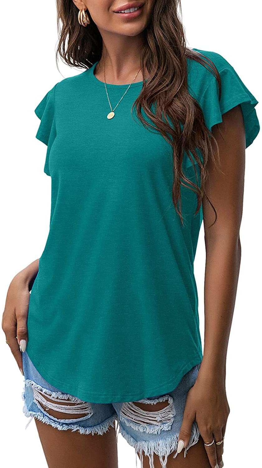 Liora Ruffle Sleeve Round Neck Cotton Blend Tee