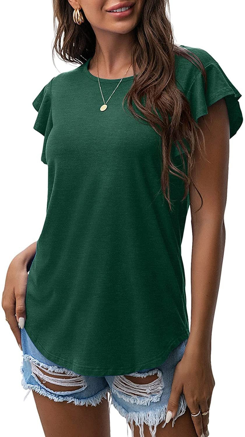 Liora Ruffle Sleeve Round Neck Cotton Blend Tee