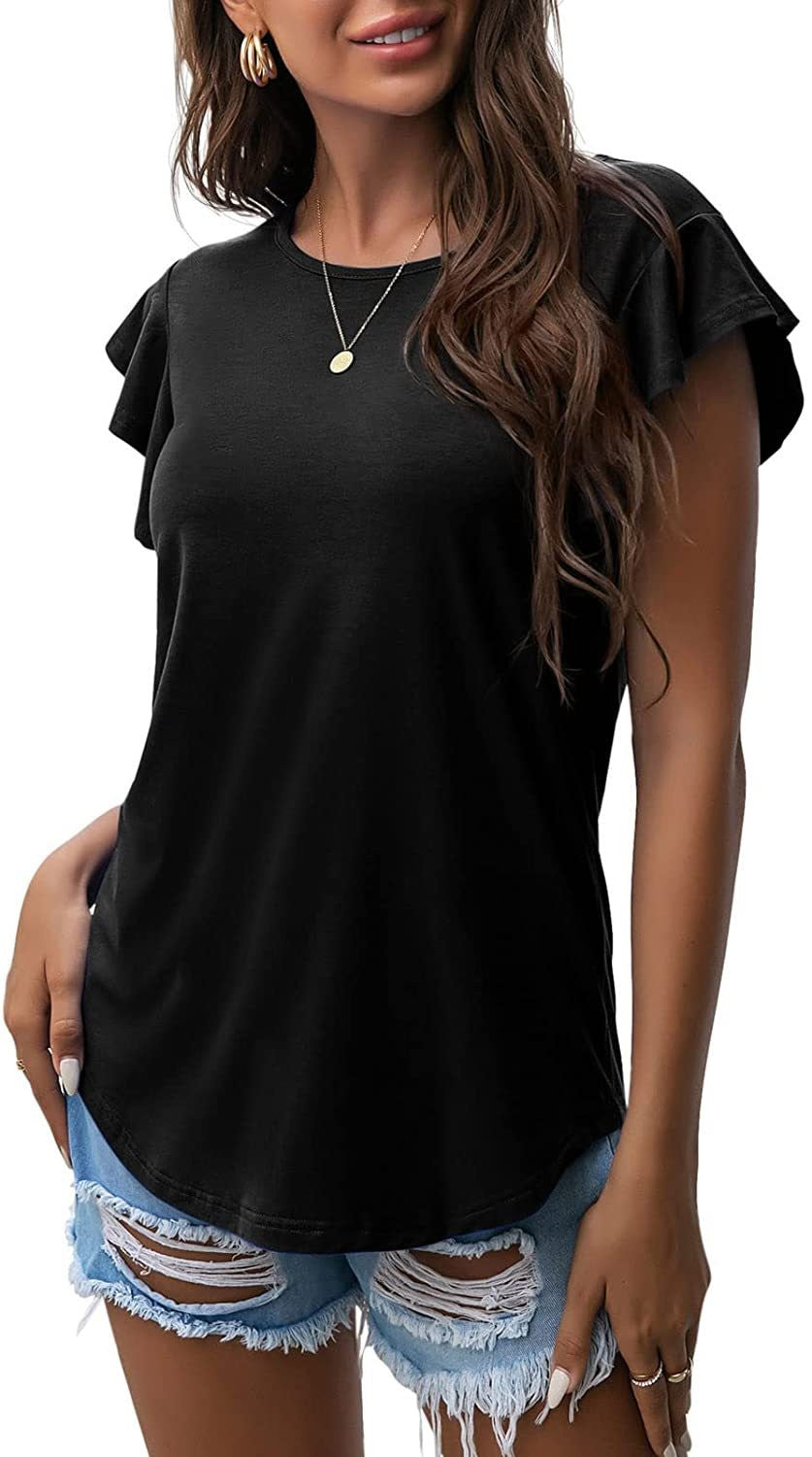 Liora Ruffle Sleeve Round Neck Cotton Blend Tee