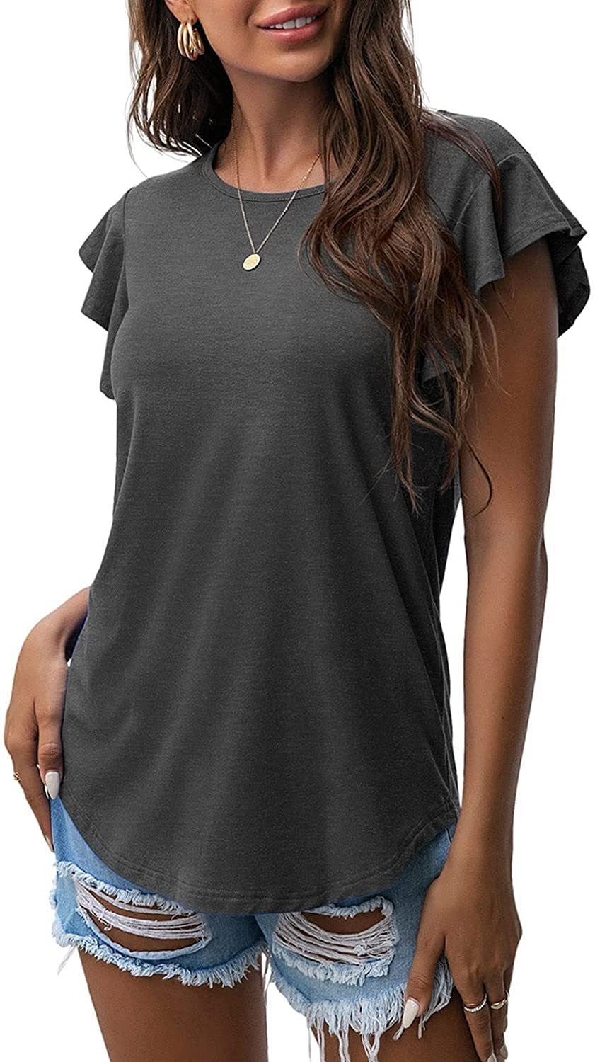 Liora Ruffle Sleeve Round Neck Cotton Blend Tee