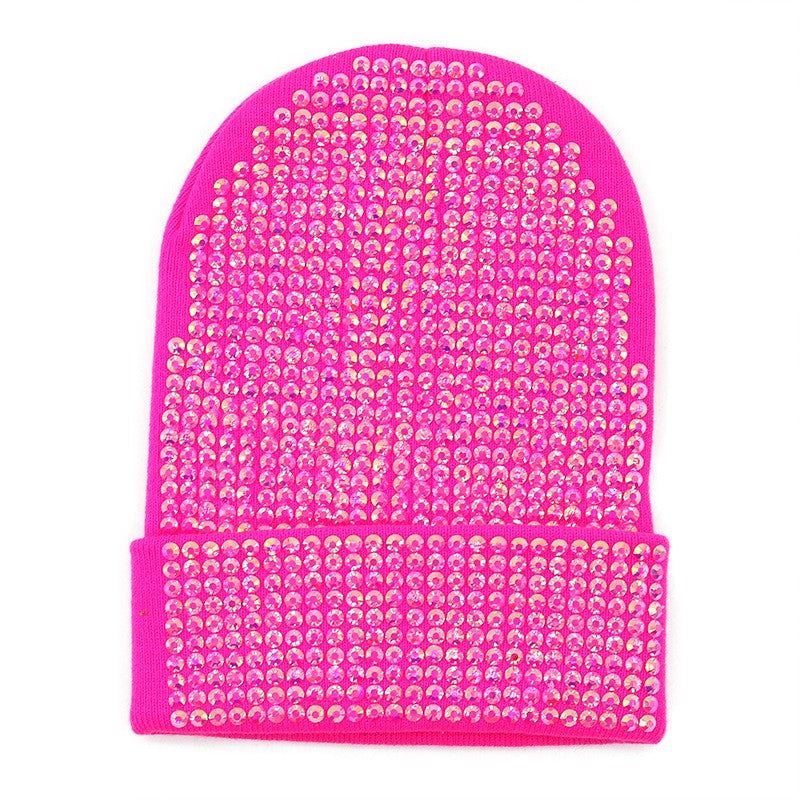 Mira Rhinestone Knitted Beanie Hat with Dome Crown