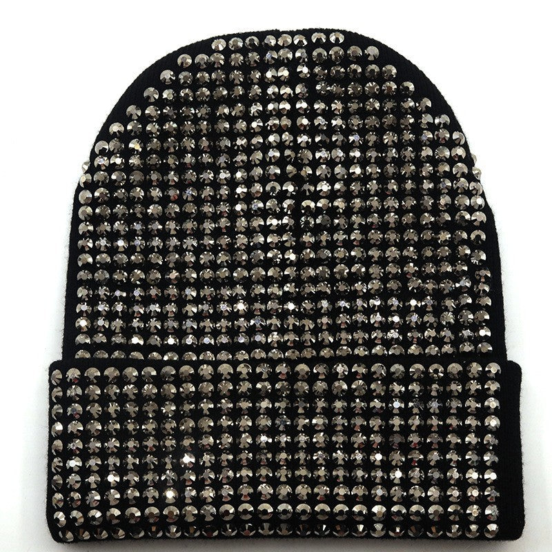 Mira Rhinestone Knitted Beanie Hat with Dome Crown